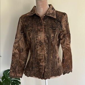 Brown embroidered tapestry jacket